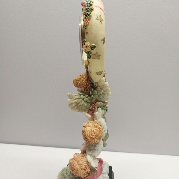 Vintage Elegant Collection Cherub Angel Mantle Clock Ribbon Hot Air Balloon Rare - Picture 9 of 16